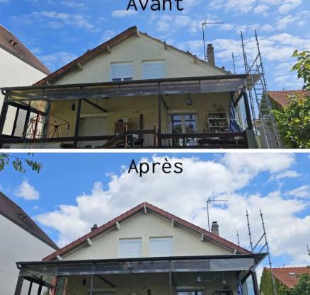 Avant / après — maison et véranda — TSCouverture couvreur Lunel